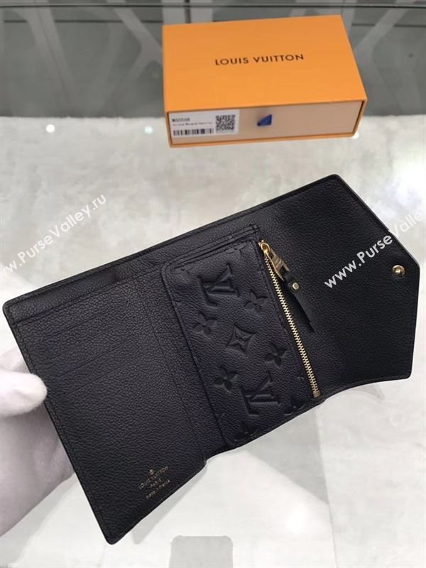 replica Louis Vuitton LV Monogram Real Leather Short Snap Wallet Purse Bag M60568 Black