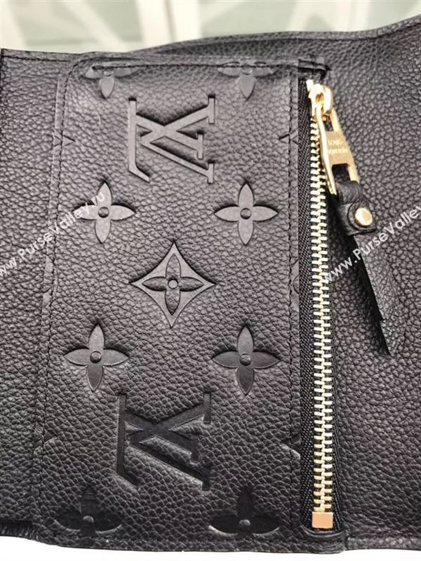 replica Louis Vuitton LV Monogram Real Leather Short Snap Wallet Purse Bag M60568 Black