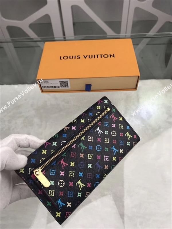 replica M93738 Louis Vuitton LV Monogram Two Fold Flap Wallet Purse Bag Black
