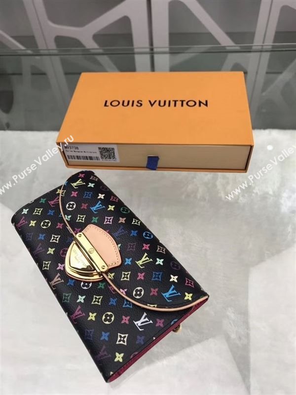 replica M93738 Louis Vuitton LV Monogram Two Fold Flap Wallet Purse Bag Black