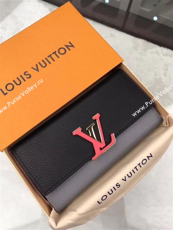 replica Louis Vuitton LV Capucines Wallet Real Leather Purse Bag Black&Gray M62128