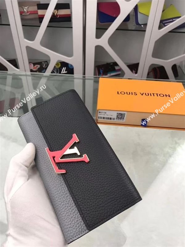 replica Louis Vuitton LV Capucines Wallet Real Leather Purse Bag Black&Gray M62128