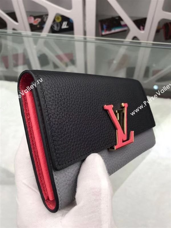 replica Louis Vuitton LV Capucines Wallet Real Leather Purse Bag Black&Gray M62128