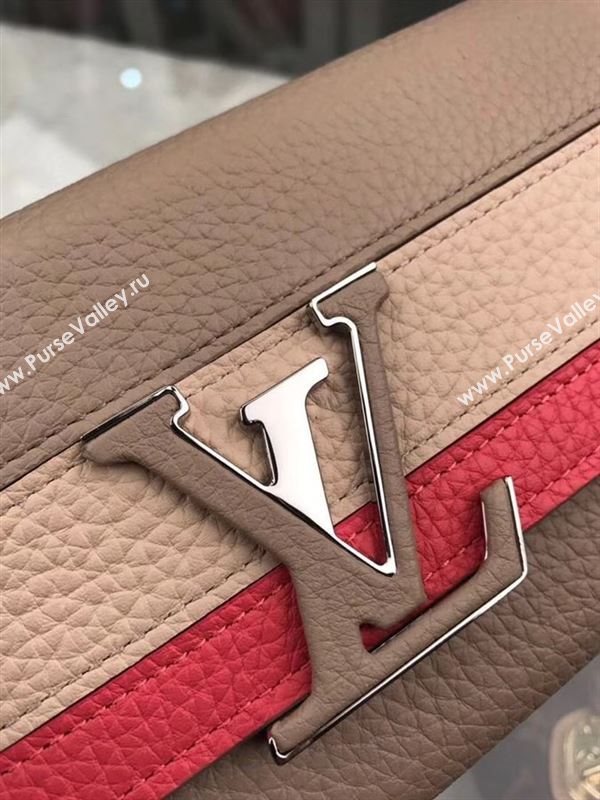 replica Louis Vuitton LV Capucines Wallet Real Leather Purse Bag Apricot&Red M62132