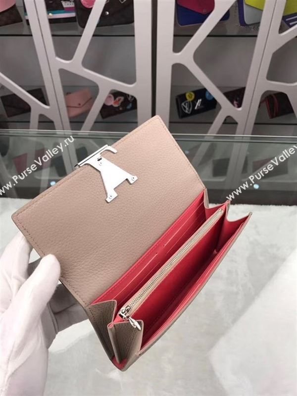 replica Louis Vuitton LV Capucines Wallet Real Leather Purse Bag Apricot&Red M62132