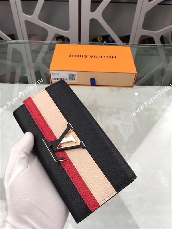 replica Louis Vuitton LV Capucines Wallet Real Leather Purse Bag Black&Red M62133