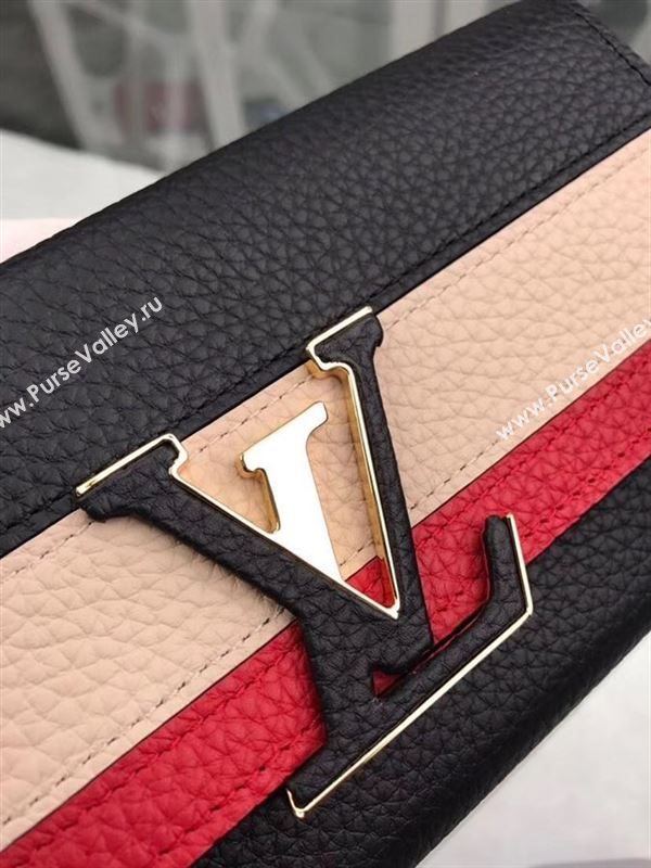 replica Louis Vuitton LV Capucines Wallet Real Leather Purse Bag Black&Red M62133