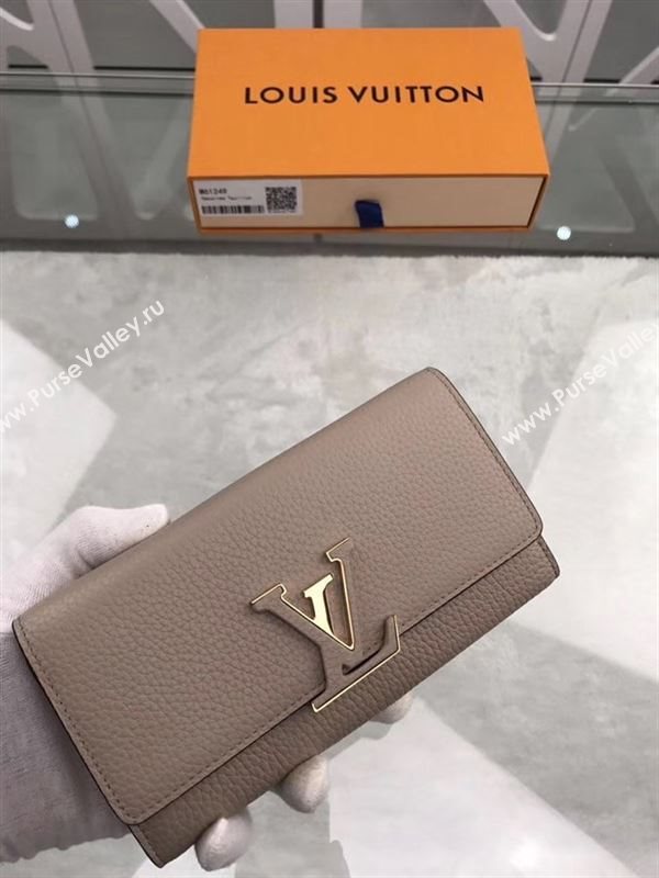 replica Louis Vuitton LV Capucines Wallet Real Leather Purse Bag Gray M61249