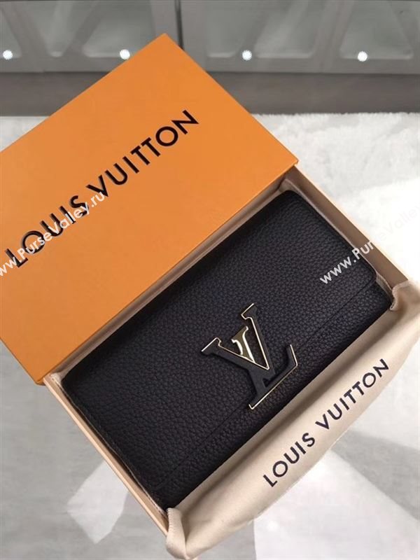 replica Louis Vuitton LV Capucines Wallet Real Leather Purse Bag Black M61248