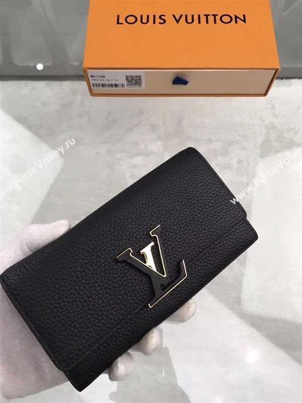 replica Louis Vuitton LV Capucines Wallet Real Leather Purse Bag Black M61248