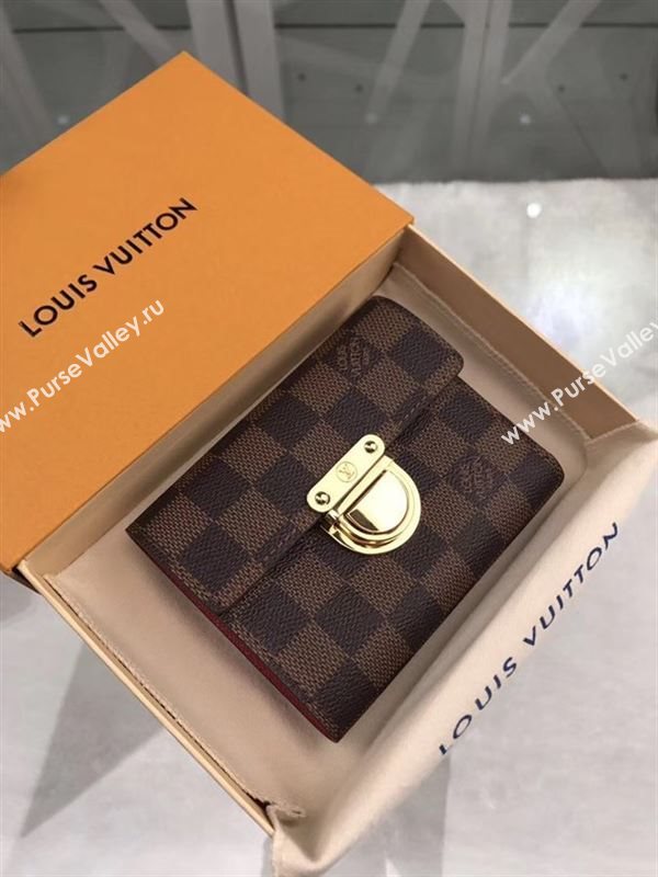 replica Louis Vuitton LV Joey Short Wallet Damier Canvas Purse Bag Coffee N60005