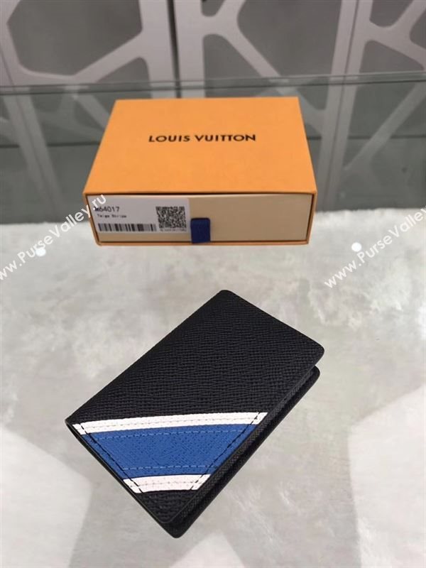 replica M64017 Louis Vuitton LV Pocket Organizer Wallet Taiga Leather Purse Bag Blue