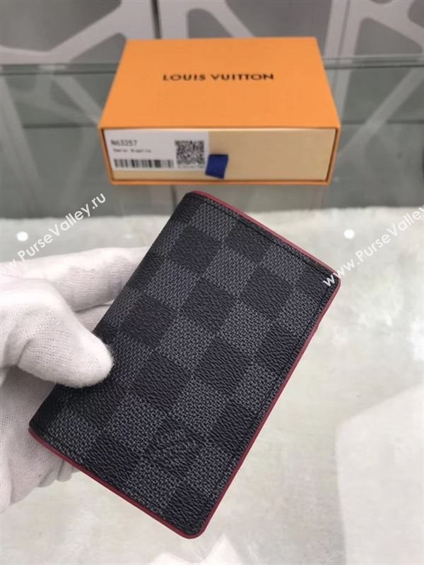 replica Louis Vuitton LV Pocket Organizer Wallet Damier Canvas Purse Bag Wine N63257