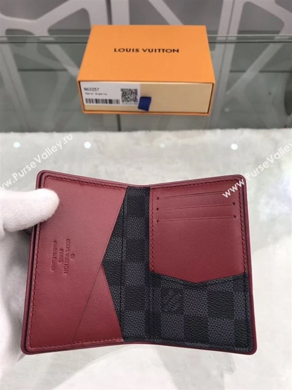 replica Louis Vuitton LV Pocket Organizer Wallet Damier Canvas Purse Bag Wine N63257