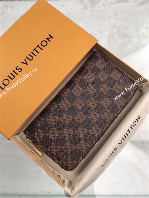 replica N60015 Louis Vuitton LV Zippy Wallet Damier Ebene Canvas Purse Bag Brown