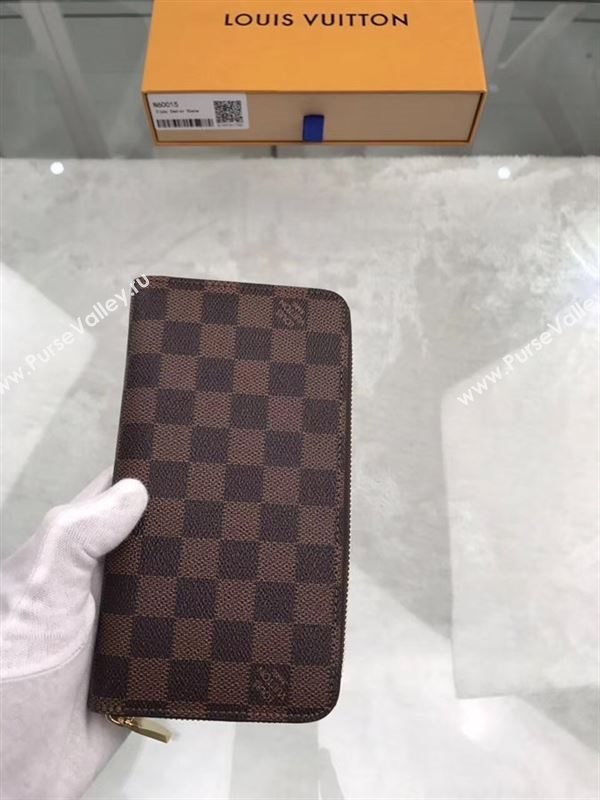 replica N60015 Louis Vuitton LV Zippy Wallet Damier Ebene Canvas Purse Bag Brown