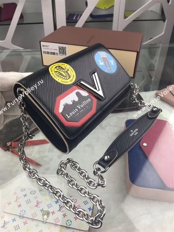 replica M62007 Louis Vuitton LV Twist Chain Wallet League Epi Leather Purse Bag Black