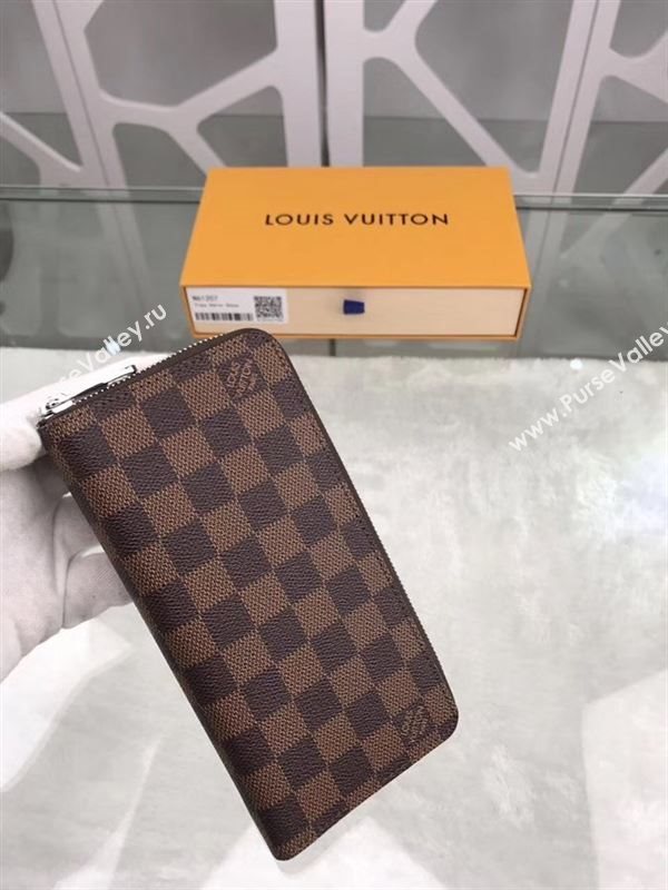 replica N61207 Louis Vuitton LV Zippy Wallet Vertical Damier Canvas Purse Bag Coffee