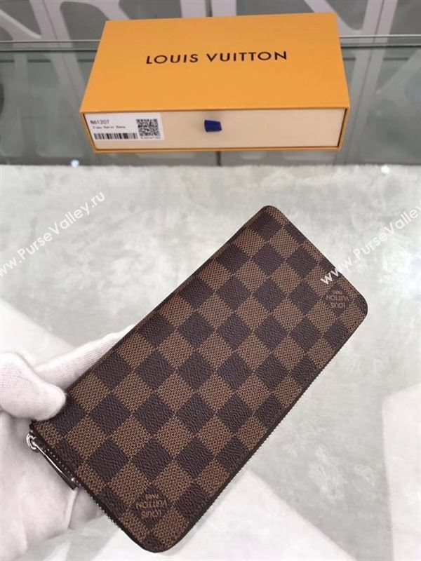 replica N61207 Louis Vuitton LV Zippy Wallet Vertical Damier Canvas Purse Bag Coffee