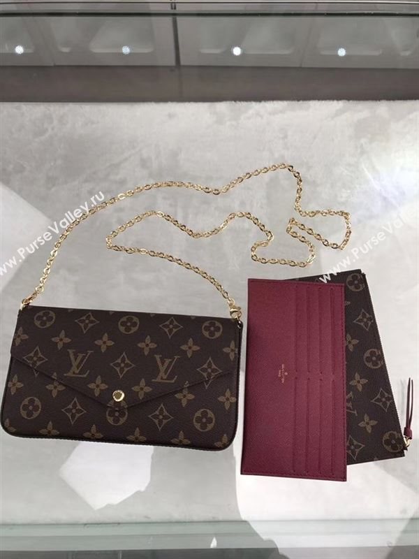 replica M61276 Louis Vuitton LV Pochette Felicie Wallet Clutch Monogram Canvas Purse Bag Brown