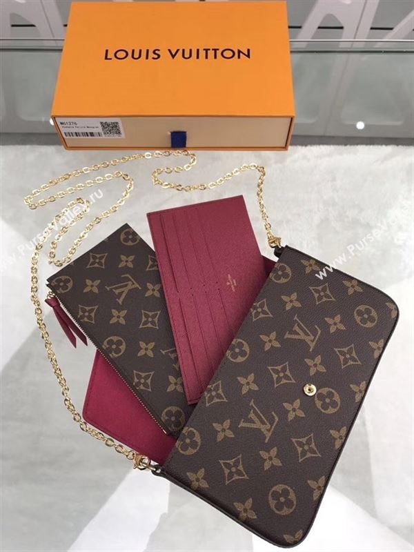 replica M61276 Louis Vuitton LV Pochette Felicie Wallet Clutch Monogram Canvas Purse Bag Brown