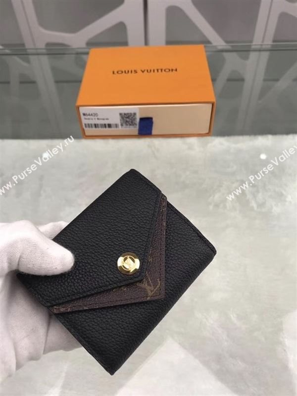 replica M64420 Louis Vuitton LV Double V Compact Wallet Calf Leather Purse Bag Black