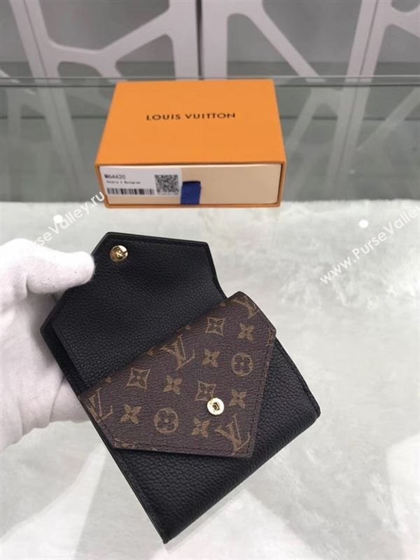 replica M64420 Louis Vuitton LV Double V Compact Wallet Calf Leather Purse Bag Black