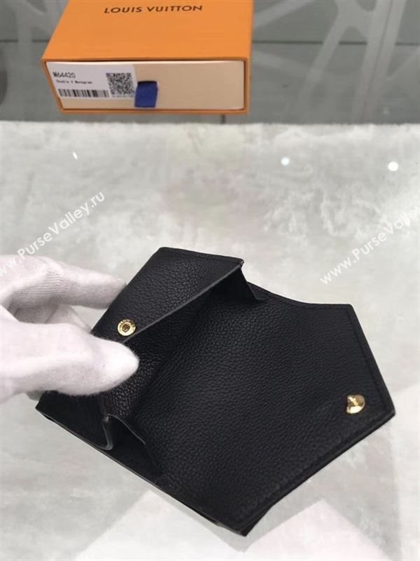replica M64420 Louis Vuitton LV Double V Compact Wallet Calf Leather Purse Bag Black
