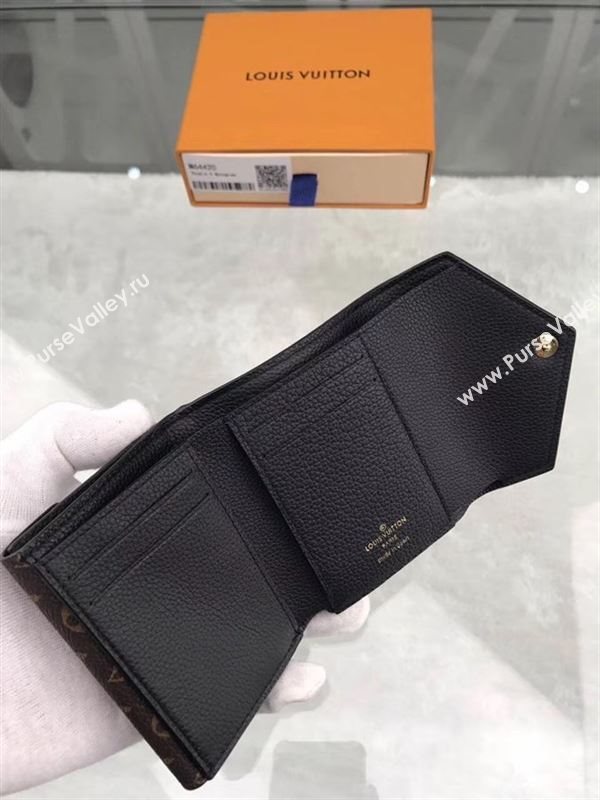replica M64420 Louis Vuitton LV Double V Compact Wallet Calf Leather Purse Bag Black