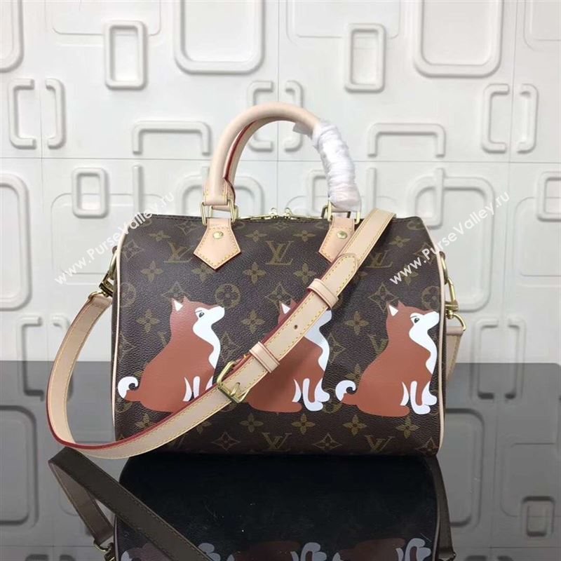 replica LV Louis Vuitton Speedy 25 Handbag Monogram Dog Limited Bag M41113 Brown