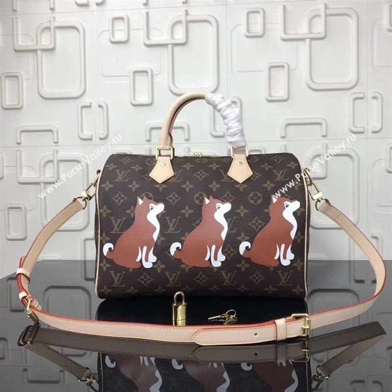replica LV Louis Vuitton Speedy 30 Handbag Monogram Dog Limited Bag M41112 Brown
