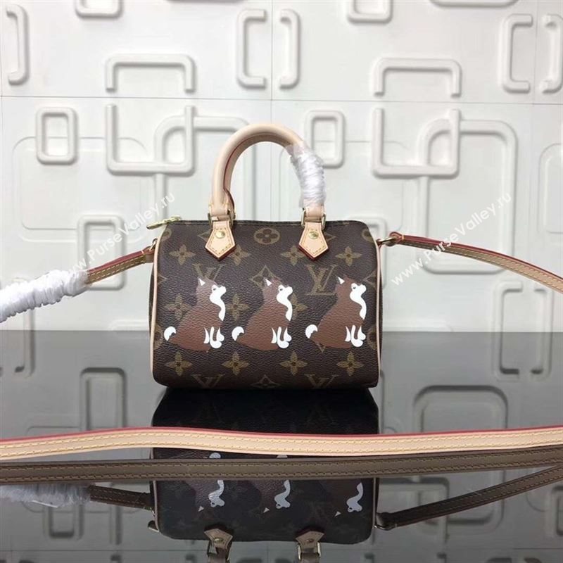 replica LV Louis Vuitton Nano Speedy Handbag Monogram Dog Shoulder Bag M61252 Brown