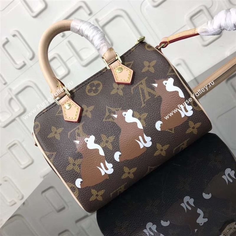 replica LV Louis Vuitton Nano Speedy Handbag Monogram Dog Shoulder Bag M61252 Brown