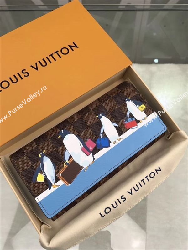replica N64426 Louis Vuitton LV Sarah Penguins Wallet Damier Canvas Purse Bag Coffee