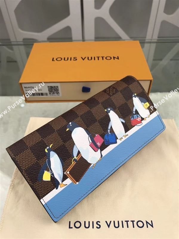 replica N64426 Louis Vuitton LV Sarah Penguins Wallet Damier Canvas Purse Bag Coffee