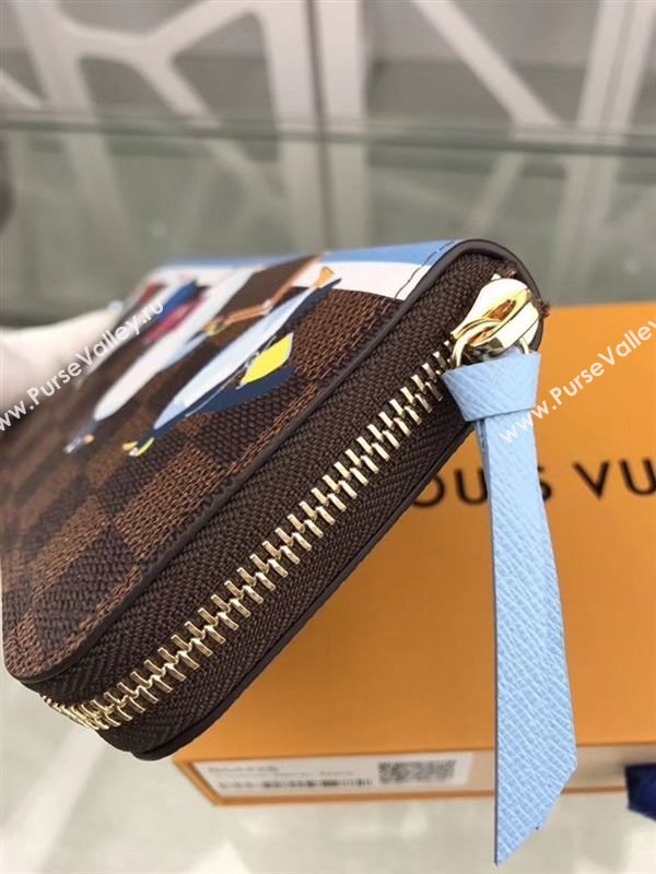 replica N64425 Louis Vuitton LV Clemence Penguins Wallet Damier Canvas Purse Bag Coffee