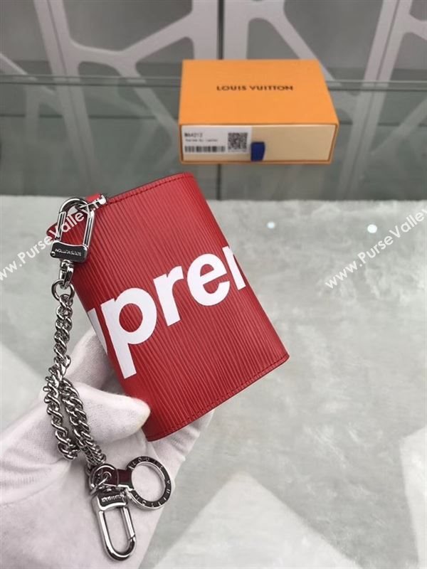 replica M64212 Louis Vuitton LV Supreme Chain Wallet Epi Leather Purse Bag Red