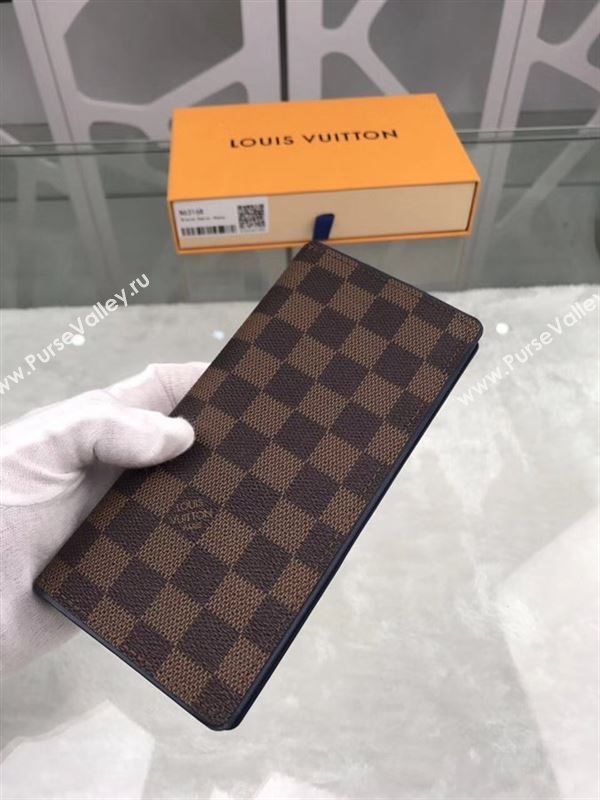 replica N63168 Louis Vuitton LV Brazza Wallet Damier Canvas Purse Bag Coffee