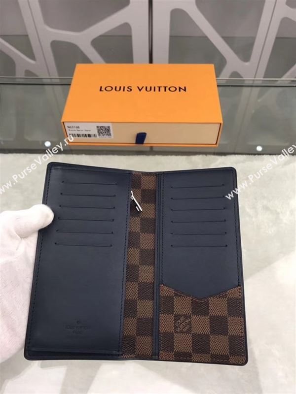 replica N63168 Louis Vuitton LV Brazza Wallet Damier Canvas Purse Bag Coffee