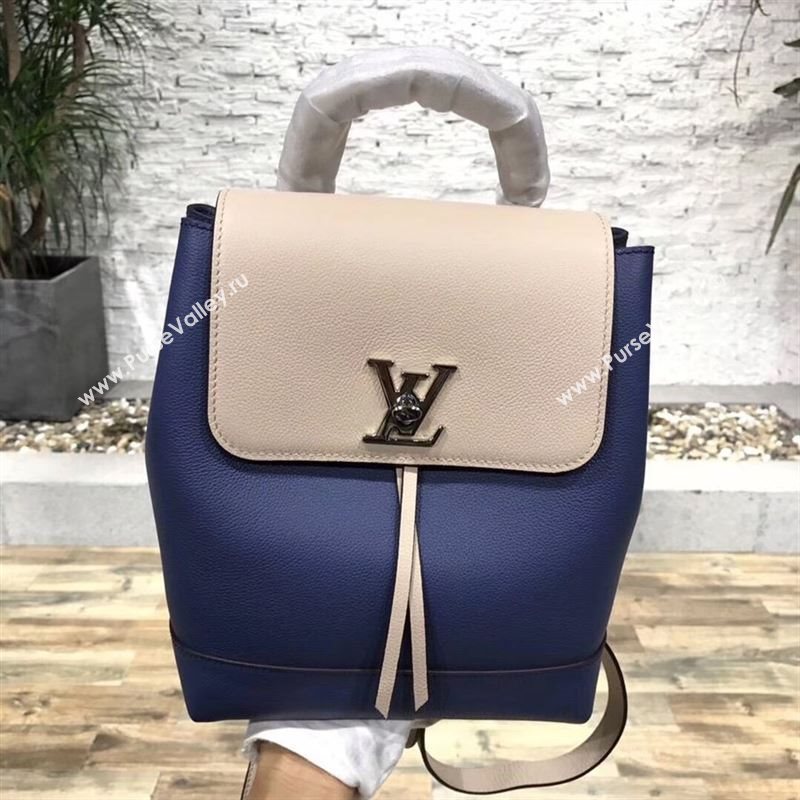 replica Louis Vuitton LV Lockme Backpack Handbag Real Leather Bag M41815 Navy