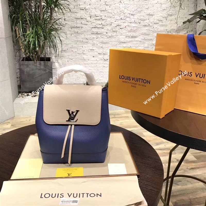 replica Louis Vuitton LV Lockme Backpack Handbag Real Leather Bag M41815 Navy