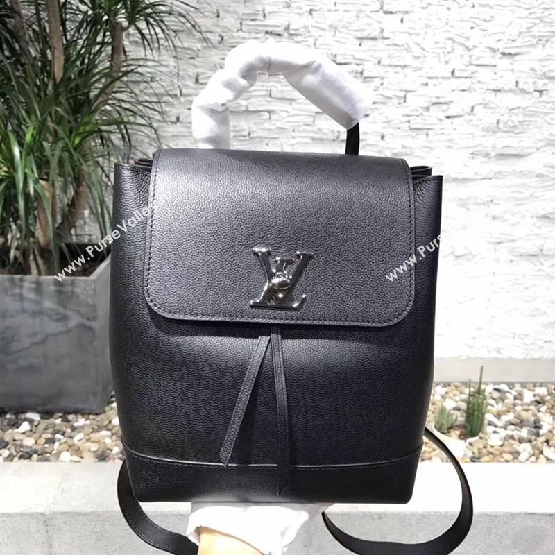 replica Louis Vuitton LV Lockme Backpack Handbag Real Leather Bag M41815 Black