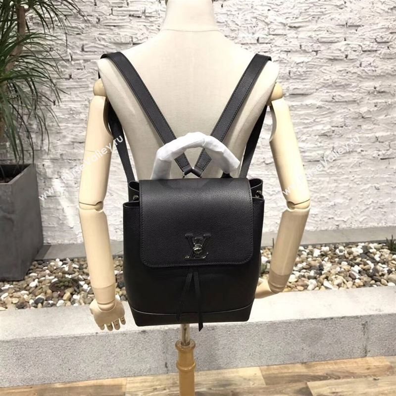 replica Louis Vuitton LV Lockme Backpack Handbag Real Leather Bag M41815 Black