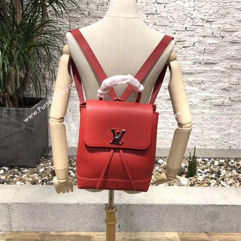 replica Louis Vuitton LV Lockme Backpack Handbag Real Leather Bag M41814 Red