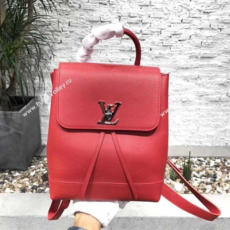 replica Louis Vuitton LV Lockme Backpack Handbag Real Leather Bag M41814 Red