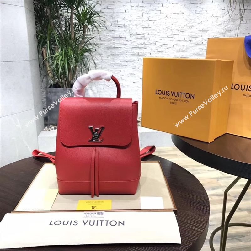 replica Louis Vuitton LV Lockme Backpack Handbag Real Leather Bag M41814 Red