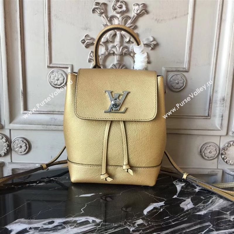 replica Louis Vuitton LV Lockme Mini Backpack Handbag Real Leather Bag M54575 Gold