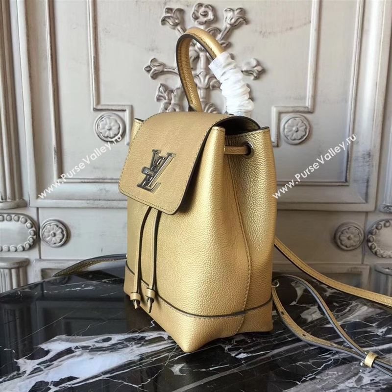 replica Louis Vuitton LV Lockme Mini Backpack Handbag Real Leather Bag M54575 Gold