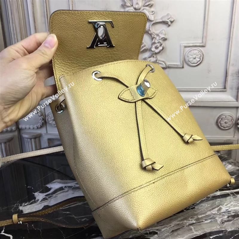 replica Louis Vuitton LV Lockme Mini Backpack Handbag Real Leather Bag M54575 Gold
