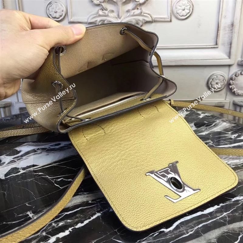 replica Louis Vuitton LV Lockme Mini Backpack Handbag Real Leather Bag M54575 Gold